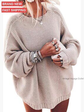 Oversized Chunky Knit Pullover Sweater Batwing Sleeve Mock Neck